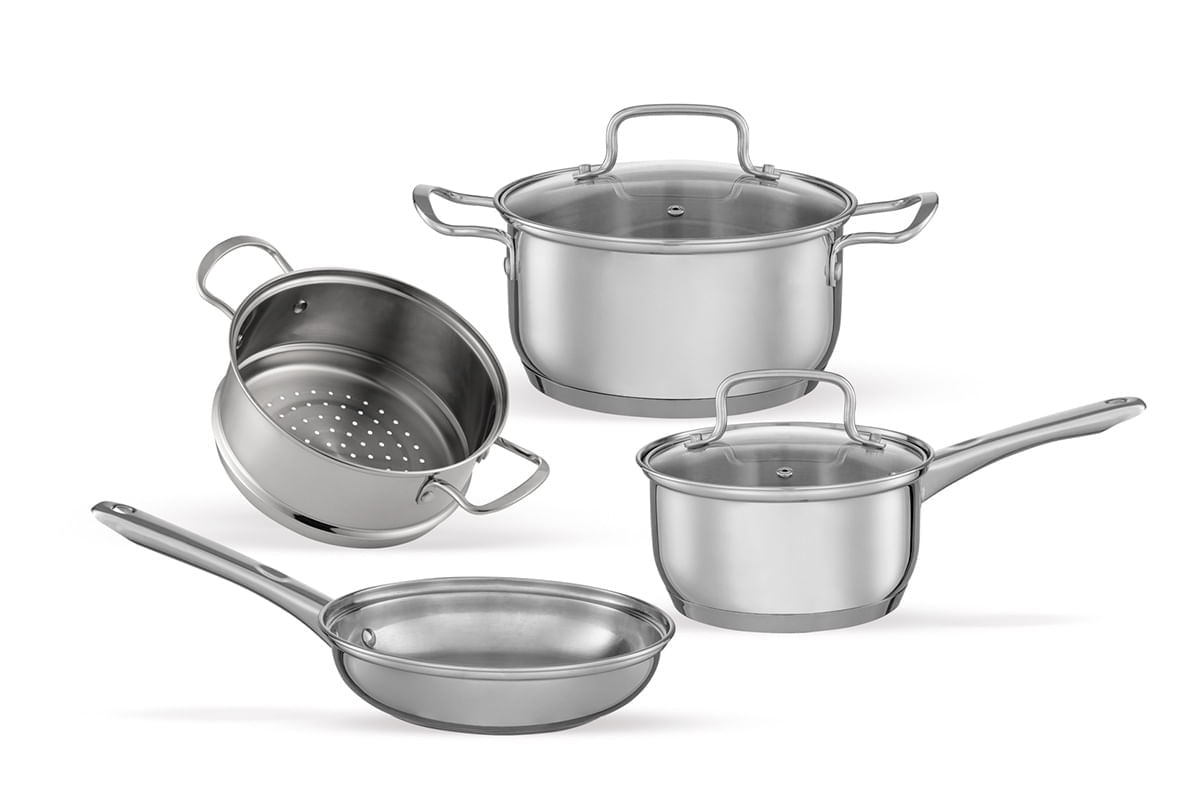 Encontraproduto.com.br - Jogo de Panelas Brinox Aço Inoxidável Fundo Triplo 4 Peças Jasmin com Indução Inox