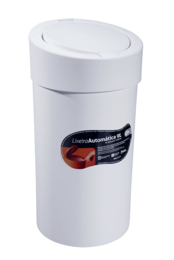 Encontraproduto.com.br - Lixeira Coza plástica click acionamento manual branca ideal para todos os tipos de ambiente 9 litros  - 20 cm de diâmetro por 39,5 cm de altura