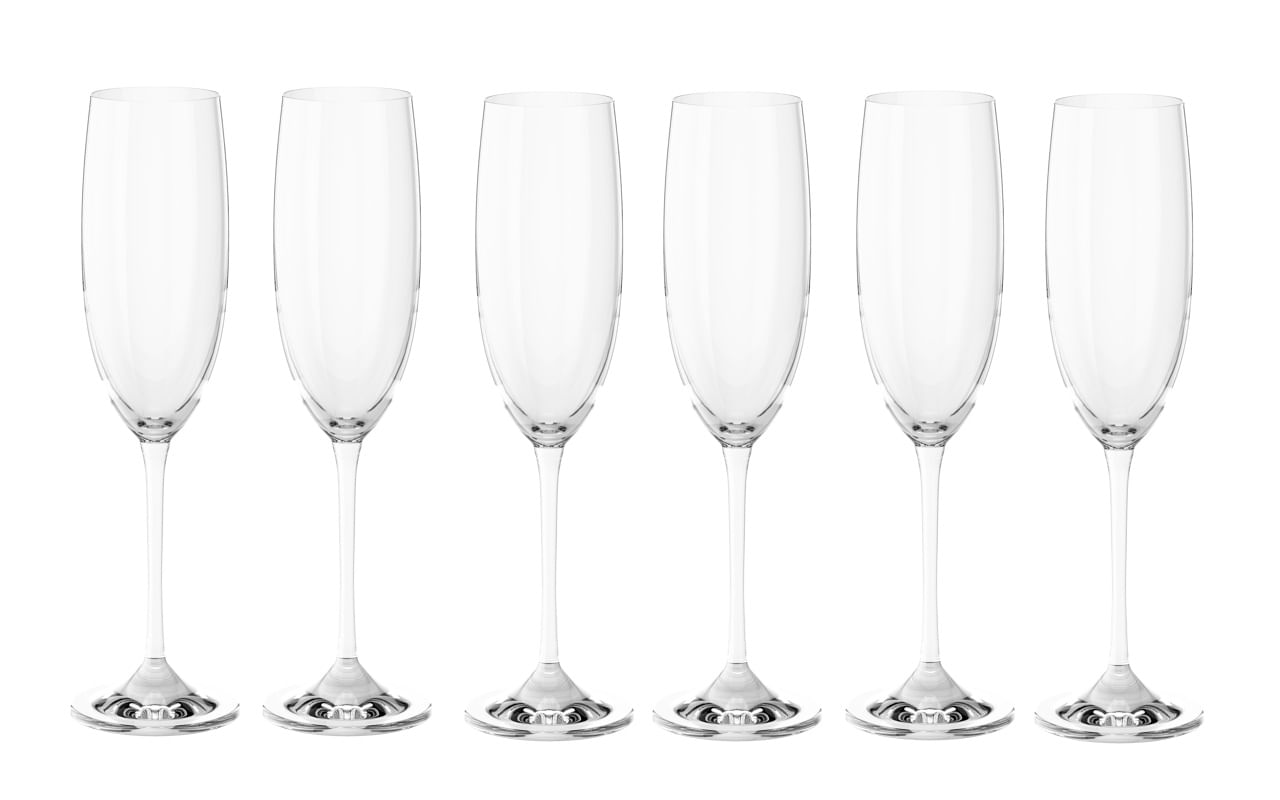Jogo de 6 Taças de Cristal Bohemia para Espumante Fizzy 220 ML - Haus Concept