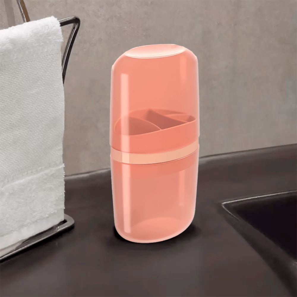 Encontraproduto.com.br - Porta Escova de Dente com Tampa Bulky 10447/0344 Coza Rosa Blush