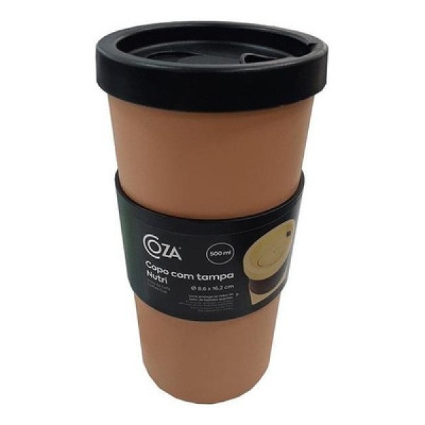 Copo Coza Nutri 500ml, com Tampa, Plástico Marrom e Preto - 13152/0834