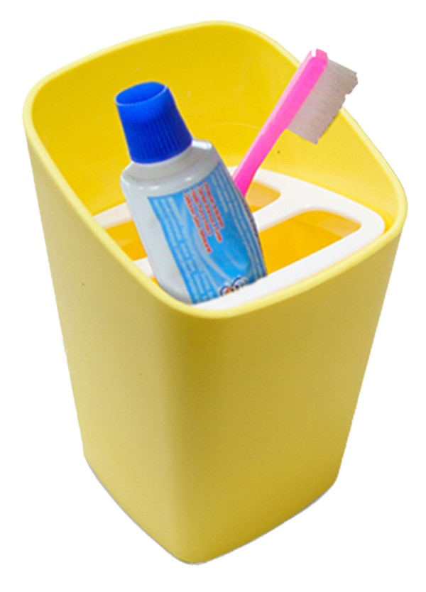 Encontraproduto.com.br - Porta-Escova Square com tampa 8,2 x 8,2 x 20,8 cm - Amarelo Coza