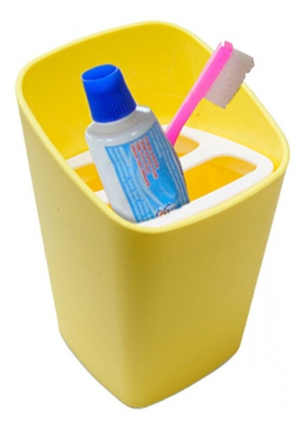 Encontraproduto.com.br - Porta-Escova Square com tampa 8,2 x 8,2 x 20,8 cm - Amarelo Coza