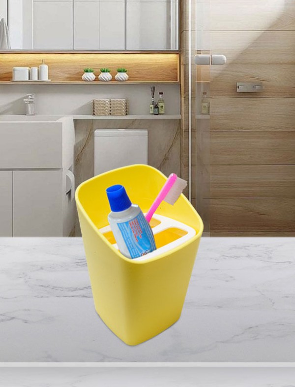 Encontraproduto.com.br - Porta-Escova Square com tampa 8,2 x 8,2 x 20,8 cm - Amarelo Coza