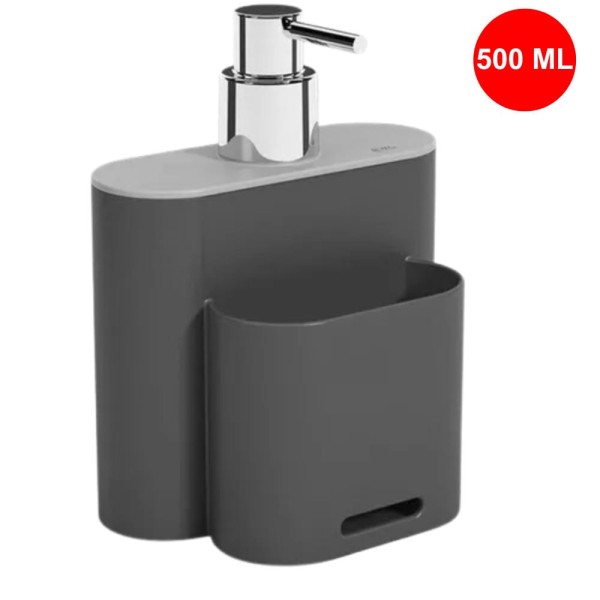 Dispenser Flat 2 em 1: Porta Detergente 500ml e Esponja 9x13x16,5cm Preto Coza