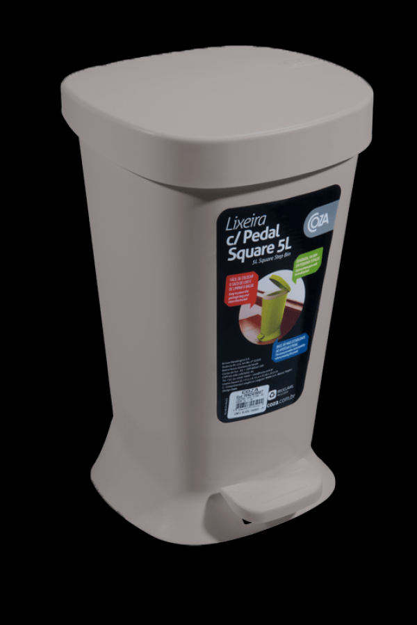 Encontraproduto.com.br - Lixeira com Pedal Square 5L Concreto Coza