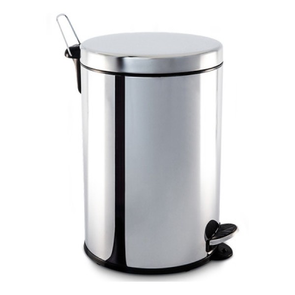 Lixeira em Aço Inox 12 L Redonda com Pedal Inox e Tampa Plástica Preta 3048/203 Decorline