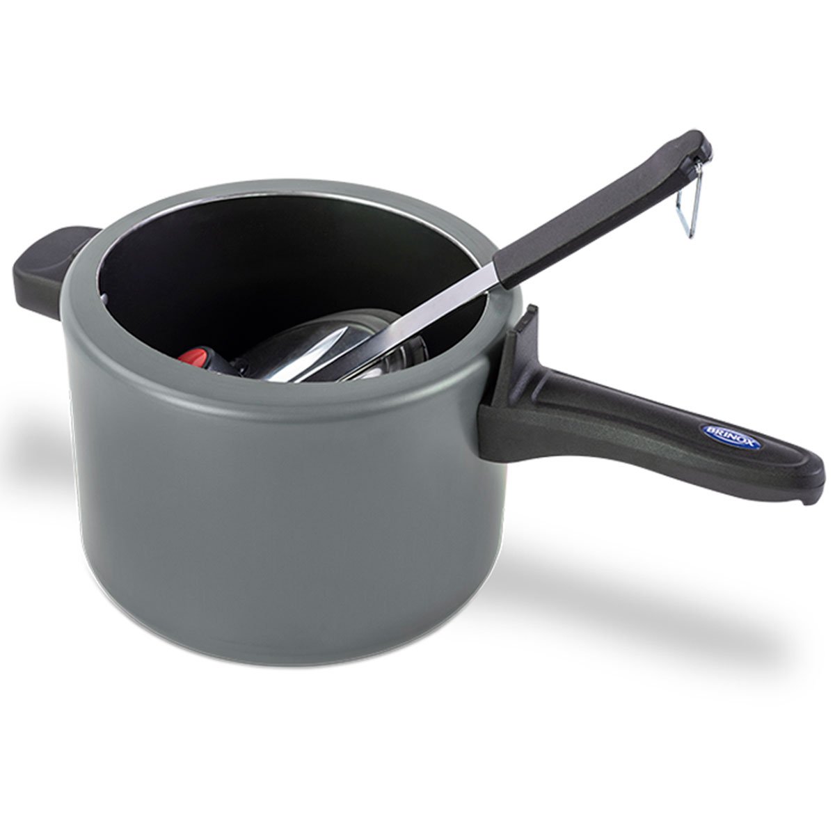 Encontraproduto.com.br - Panela de Pressão 20 cm 4,5 L Revestimento Cerâmico Mineral Resist Cor Cinza Linha Ceramic Life Vapt Brinox