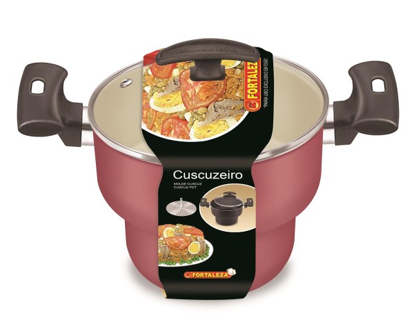 Encontraproduto.com.br - Cuscuzeiro com Tampa de Vidro Fortaleza Artistic Ø 16CM
