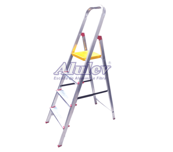 Encontraproduto.com.br - Escada de Alumínio 4 Degraus Alulev 1.20 Metros