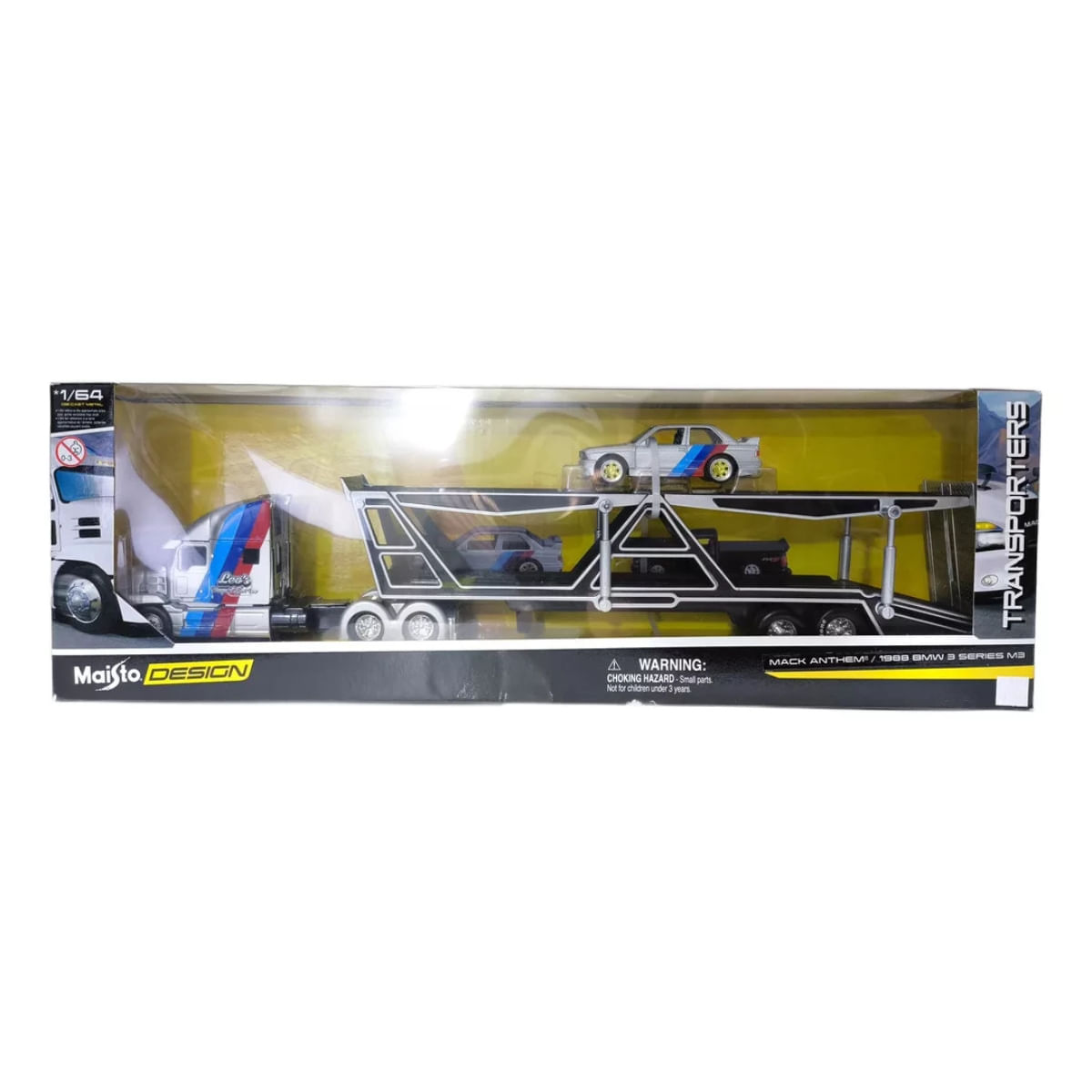 Encontraproduto.com.br - Miniatura Caminhão Mack Anthem e BMW M3 1988 1/64 Maisto 11454