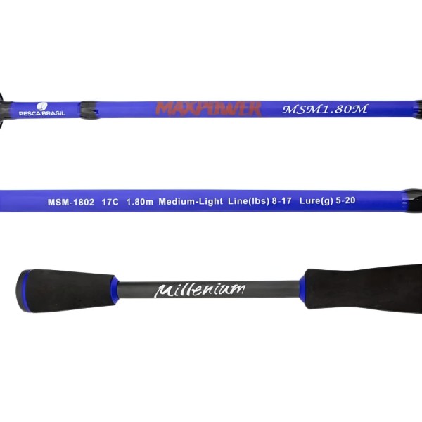 Encontraproduto.com.br - Combo Vara e Carretilha Maxpower Esquerda em Fibra de Carbono 1,80m Azul Pesca Brasil