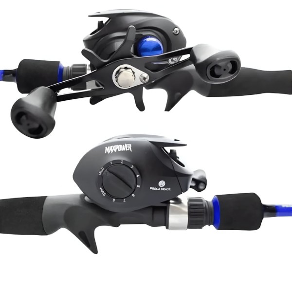 Encontraproduto.com.br - Combo Vara e Carretilha Maxpower Esquerda em Fibra de Carbono 1,80m Azul Pesca Brasil