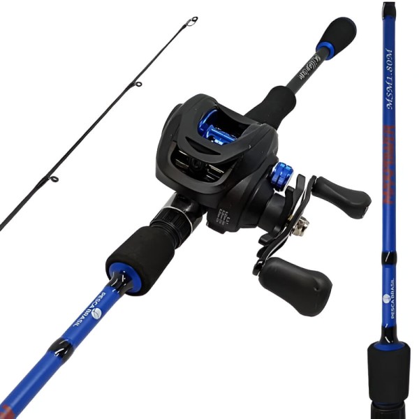 Encontraproduto.com.br - Combo Vara e Carretilha Maxpower Esquerda em Fibra de Carbono 1,80m Azul Pesca Brasil