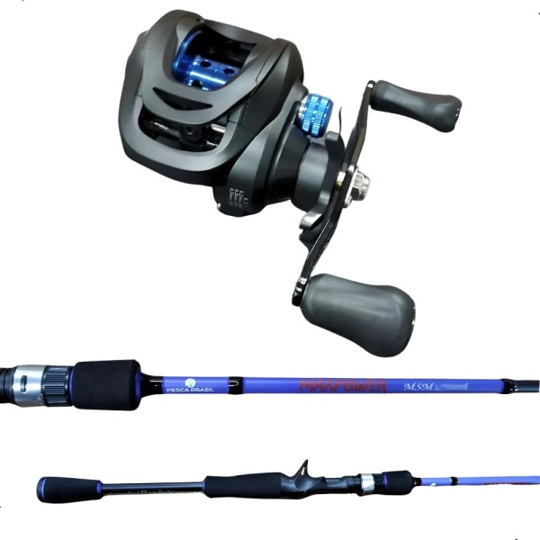 Encontraproduto.com.br - Combo Vara e Carretilha Maxpower Esquerda em Fibra de Carbono 1,80m Azul Pesca Brasil
