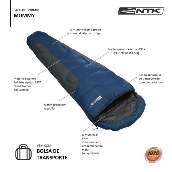Encontraproduto.com.br - Saco de dormir sarcófago NTK Mummy -1°C à 8°C
