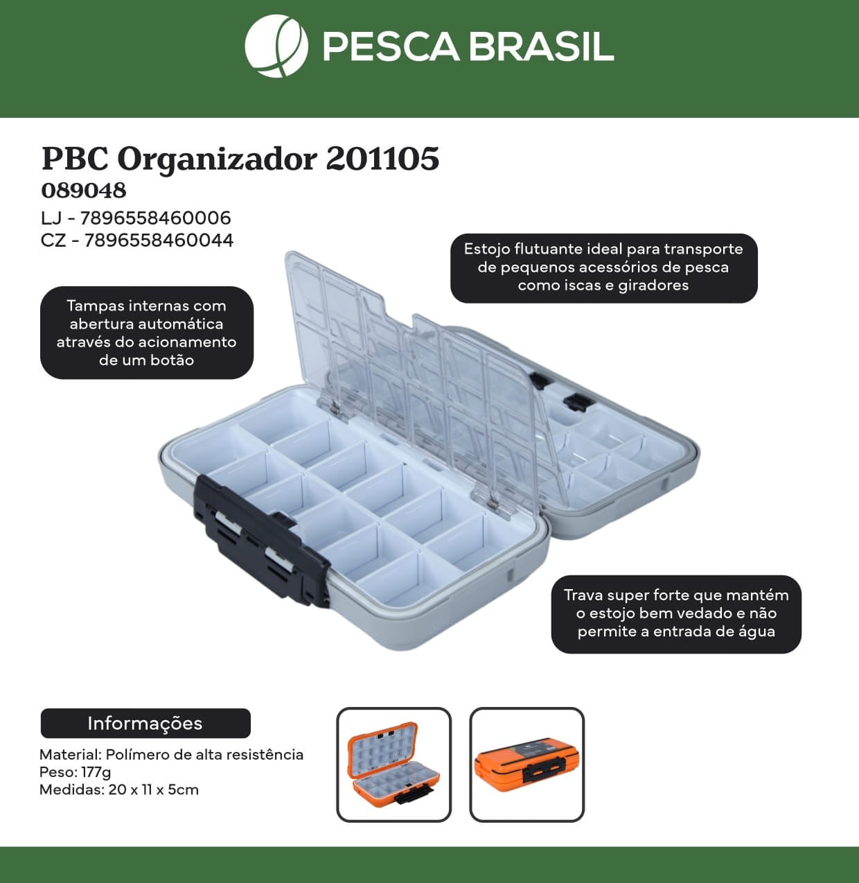 Encontraproduto.com.br - Organizador de Pesca 201105 Possui Divisórias e Tampa Interna com Trava, Ideal para Iscas e Giradores Pesca Brasil