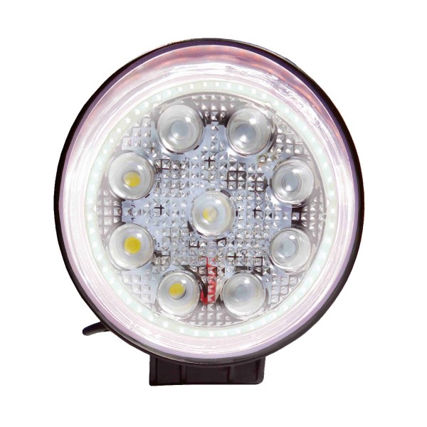 Encontraproduto.com.br - Farol de Trabalho Redondo com 9 Leds Anel Branco 27W DNI