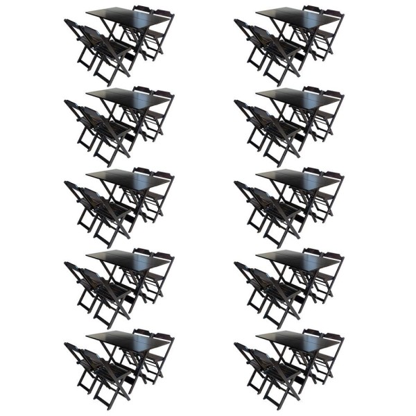 Encontraproduto.com.br - Kit 10 Jogos De Mesa Com 4 Cadeiras De Madeira Dobravel 120X70 - Tabaco - Marrom
