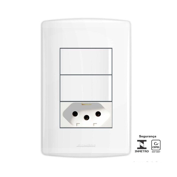 Conjunto 2 Interruptores Simples Com Tomada 2P T 10A 250V Com Placa Bianco Pró 4x2 Branco Alumbra