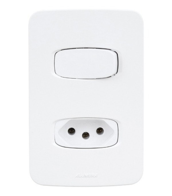 Conjunto 1 Interruptor Simples   1 Tomada 20A 250V Gracia 4x2 Branco Alumbra