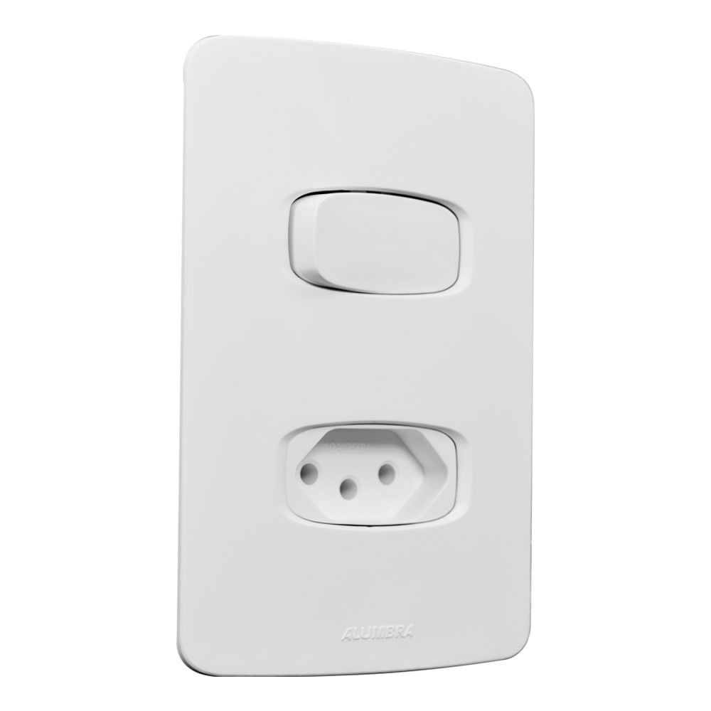 Encontraproduto.com.br - Interruptor Alumbra 4x2 Simples + Tomada Padrão com Placa 10A NBR Gracia Maxx Branco