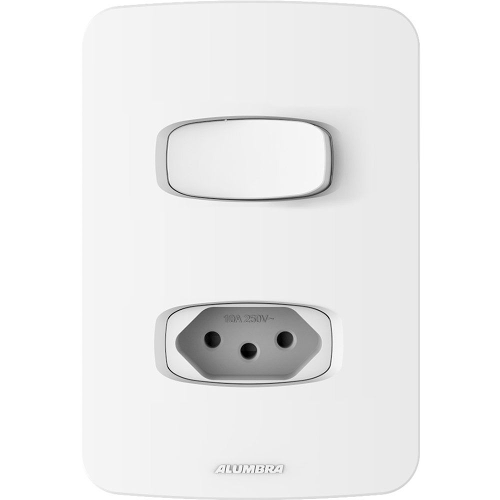 Encontraproduto.com.br - Interruptor Alumbra 4x2 Simples + Tomada Padrão com Placa 10A NBR Gracia Maxx Branco