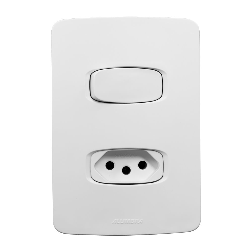 Encontraproduto.com.br - Interruptor Alumbra 4x2 Simples + Tomada Padrão com Placa 20A NBR Gracia Maxx Branco