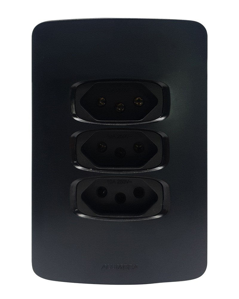Encontraproduto.com.br - Tomada Alumbra 3 Tomadas 10A com Placa 4x2 Preto Gracia Maxx 85690 NBR 5410