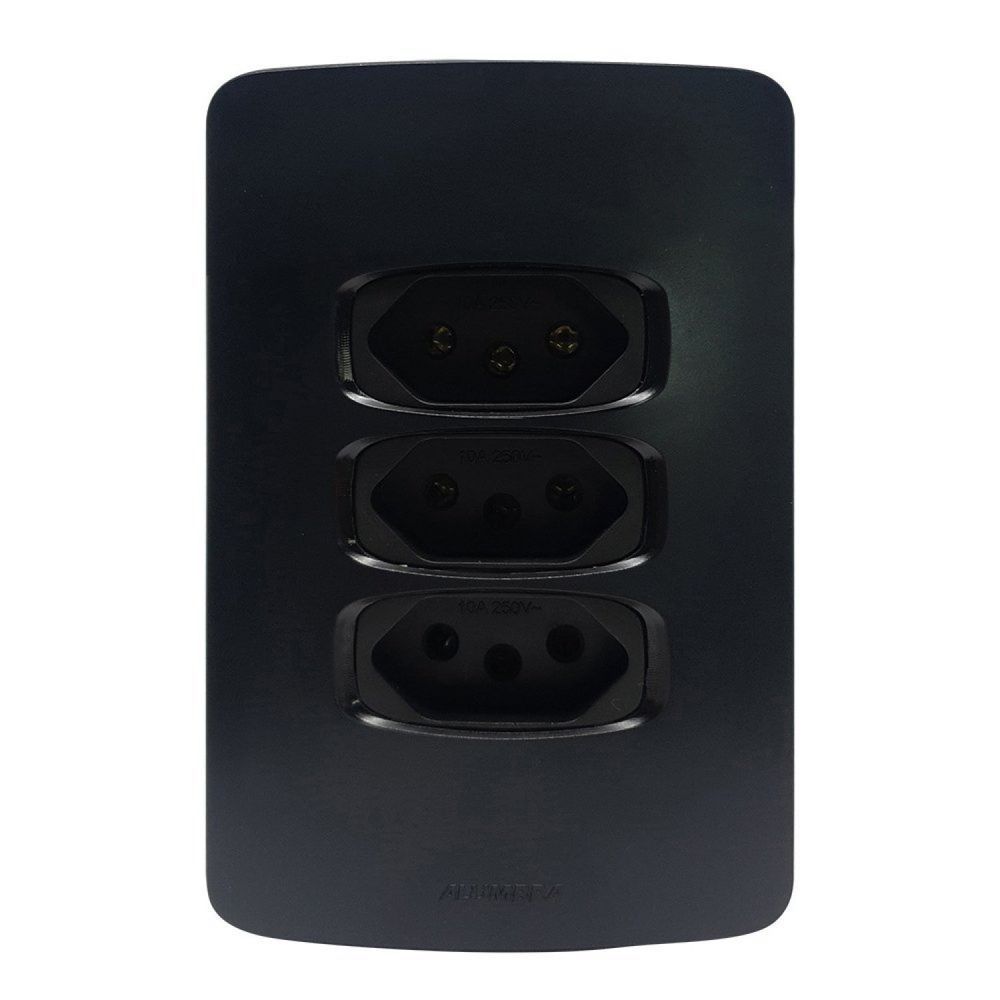 Encontraproduto.com.br - Tomada Alumbra 3 Tomadas 10A com Placa 4x2 Preto Gracia Maxx 85690 NBR 5410
