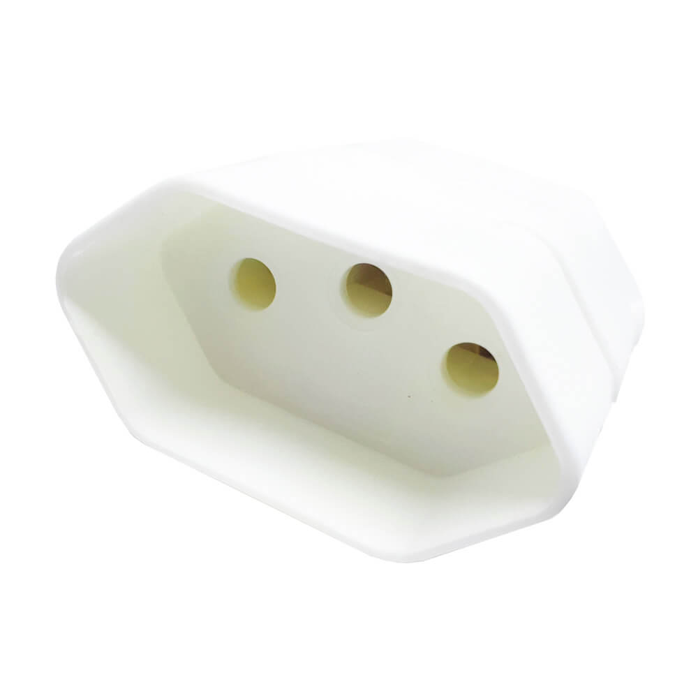 Encontraproduto.com.br - Plugue Femea Alumbra 3 Pinos 10 Amperes Branco 250V