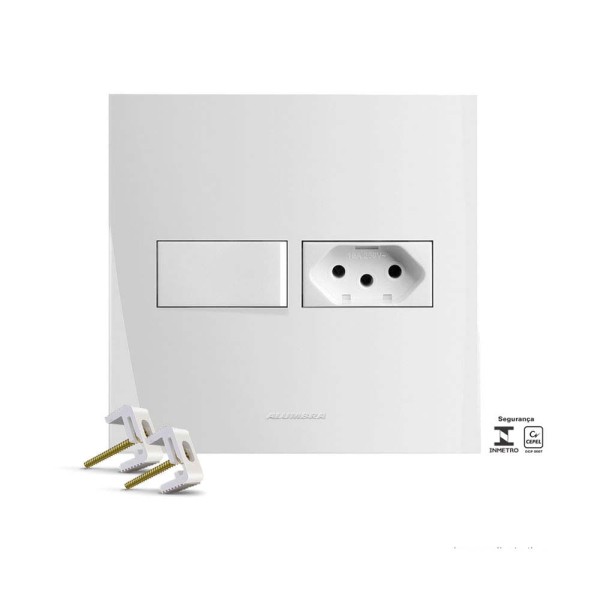 Encontraproduto.com.br - Interruptor 4x4 paralelo com placa e tomada Inova branco Alumbra