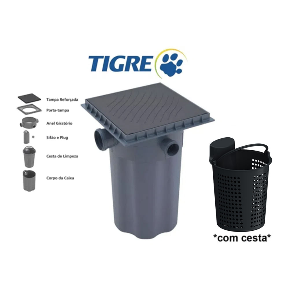 Caixa de Gordura 300x100mm com Tampa Reforçada e Cesto Limpeza - Tigre