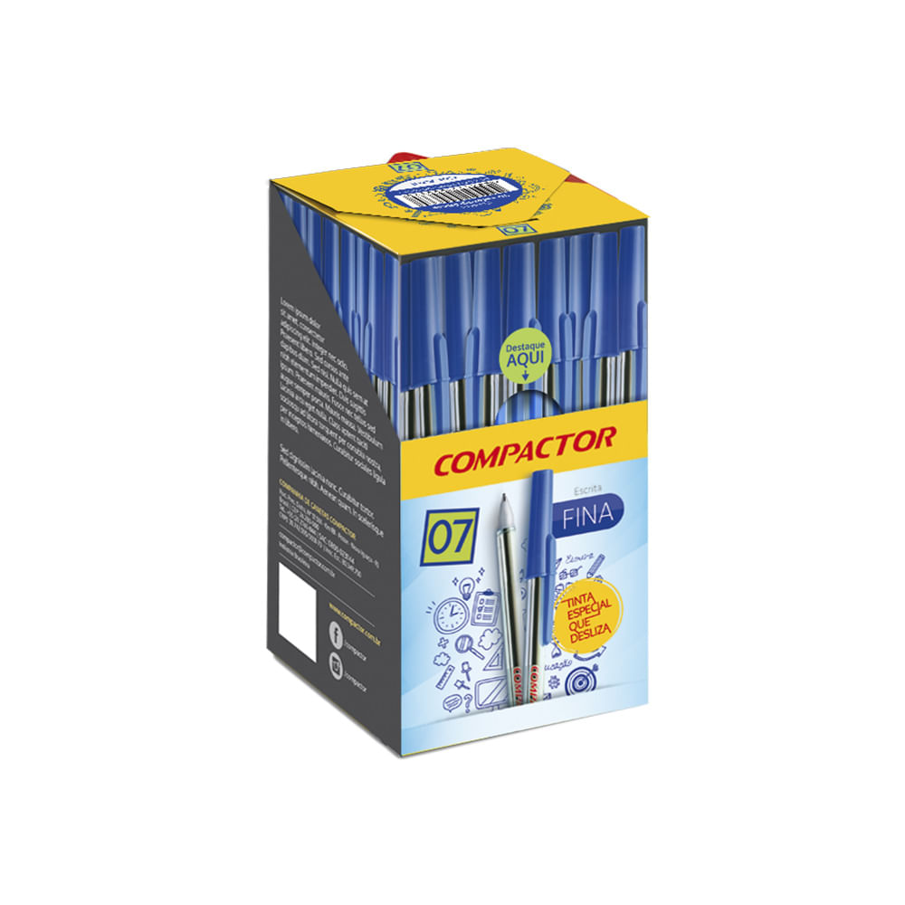Encontraproduto.com.br - Caneta Compactor 0.7 Azul - Cx C/ 50 Exterior Transparente
