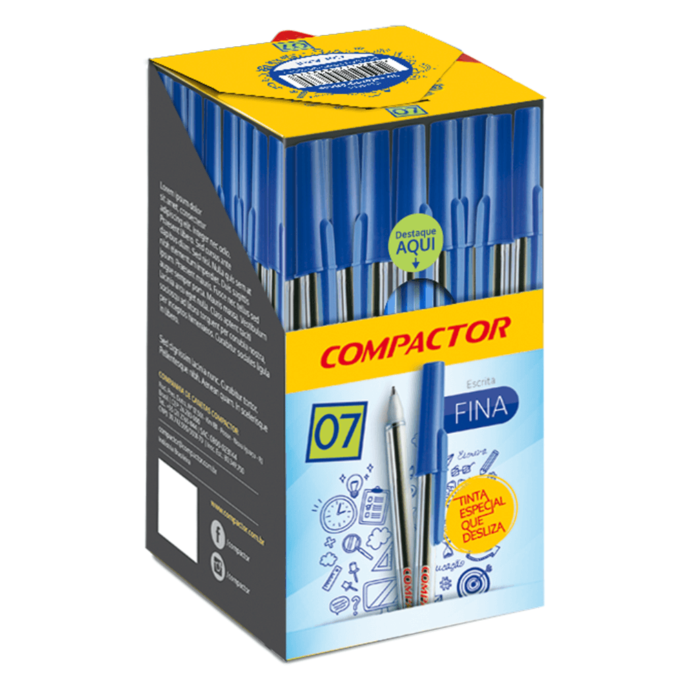 Encontraproduto.com.br - Caneta Compactor 0.7 Azul - Cx C/ 50 Exterior Transparente