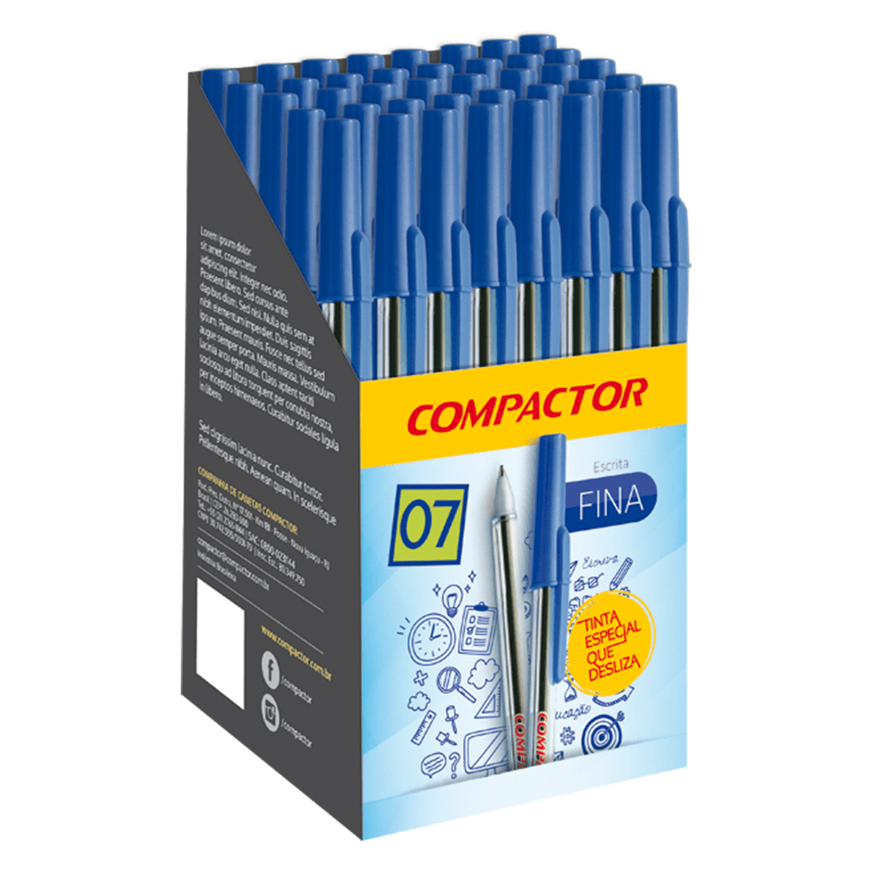 Encontraproduto.com.br - Caneta Compactor 0.7 Azul - Cx C/ 50 Exterior Transparente