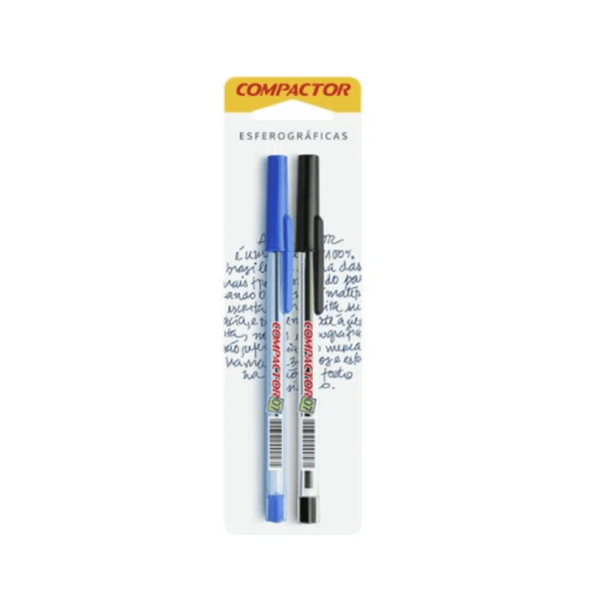 Caneta Esferográfica Compactor 0.7mm Azul e Preta com 2 Unidades