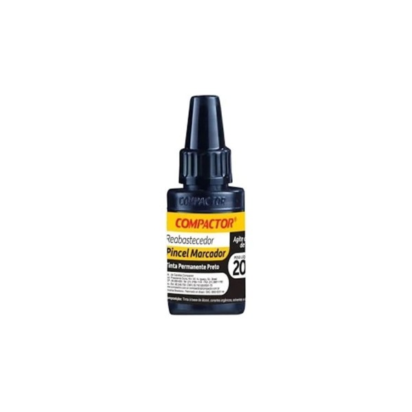 Tinta Reabastecedor para Pincel Atômico Preto 20ml - Compactor