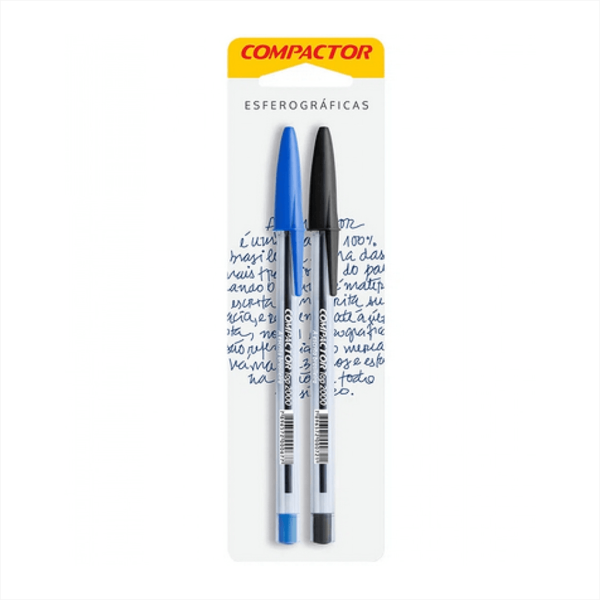 Caneta Esferográfica Compactor Top 2000 1.0mm Azul e Preta com 2 Unidades
