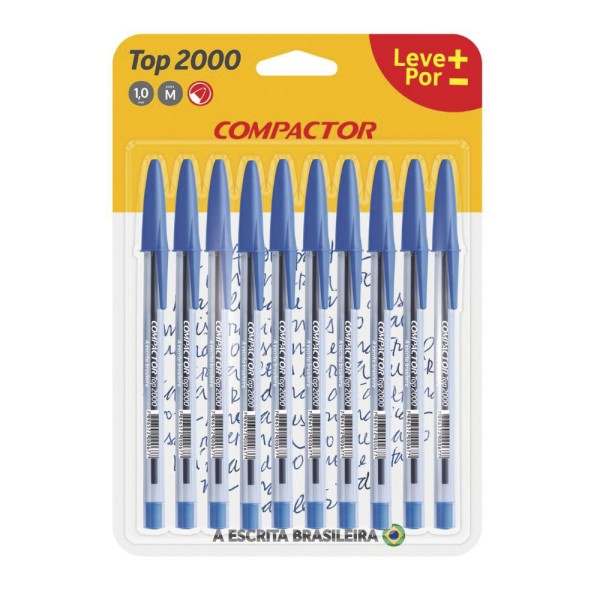 Encontraproduto.com.br - Caneta Esferográfica Compactor Top 2000 1.0mm Azul com 10 Unidades