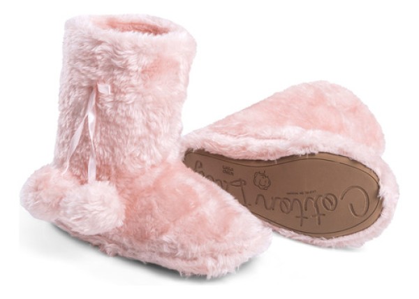 Encontraproduto.com.br - Pantufa Bota Pele com Pom Pom Cotton Day Pele Sintética rosa