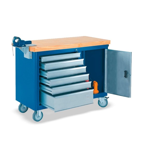 Encontraproduto.com.br - Bancada móvel com Tampo de pinus 40mm e Suporte para morsa 500 CMB