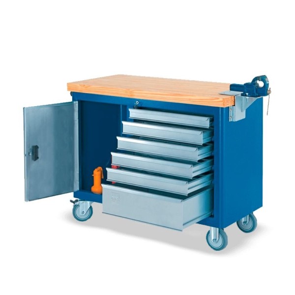 Encontraproduto.com.br - Bancada móvel com Tampo de pinus 40mm e Suporte para morsa 500 CMB