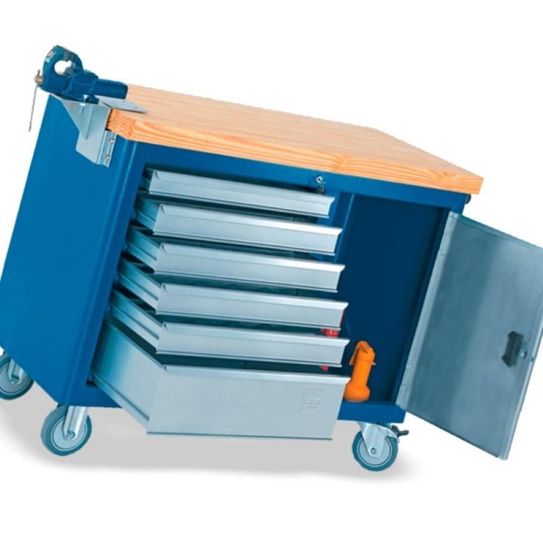 Encontraproduto.com.br - Bancada móvel com Tampo de pinus 40mm e Suporte para morsa 500 CMB
