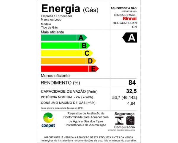 Encontraproduto.com.br - Aquecedor aGás REU 2402 FEC1 Gn 33,5L Bivolt Rinnai