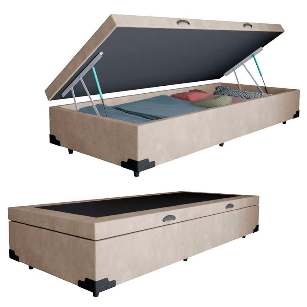 Encontraproduto.com.br - Cama Box Baú Solteiro Suede + Colchão De Espuma D33 - Sereneprime - 88cm Bege