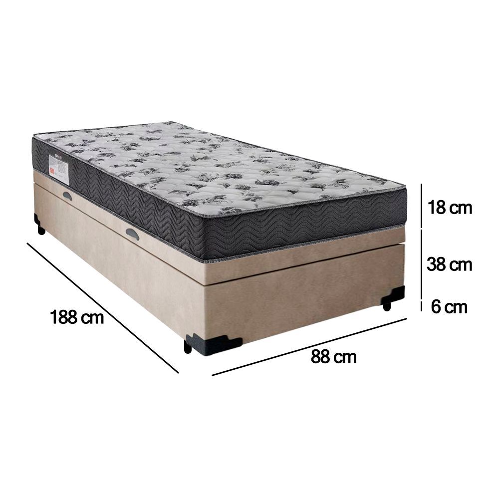 Encontraproduto.com.br - Cama Box Baú Solteiro Suede + Colchão De Espuma D33 - Sereneprime - 88cm Bege