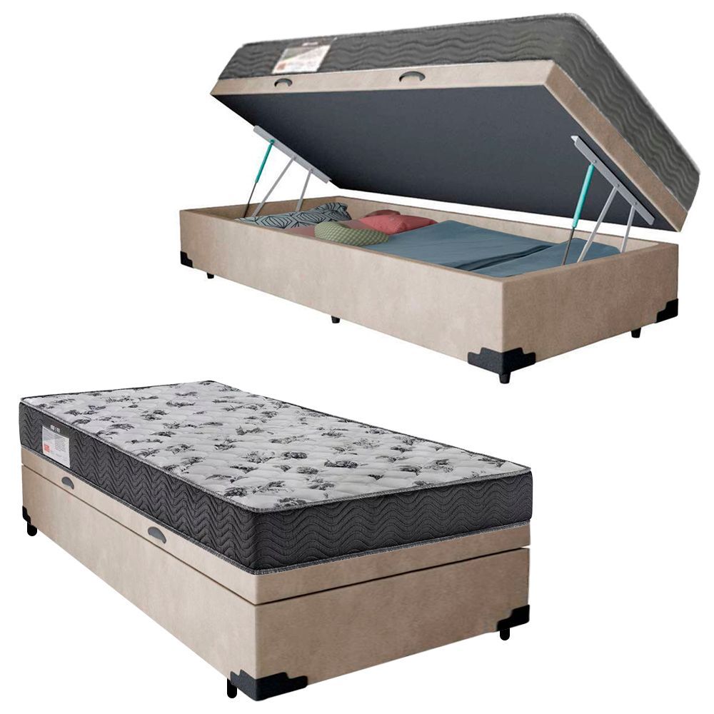 Encontraproduto.com.br - Cama Box Baú Solteiro Suede + Colchão De Espuma D33 - Sereneprime - 88cm Bege