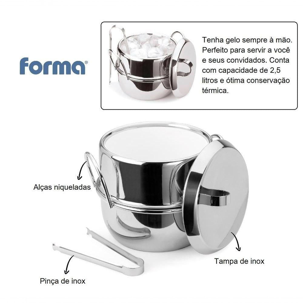 Balde de Gelo Térmico Aço Inox com Pinça 2,5 Litros