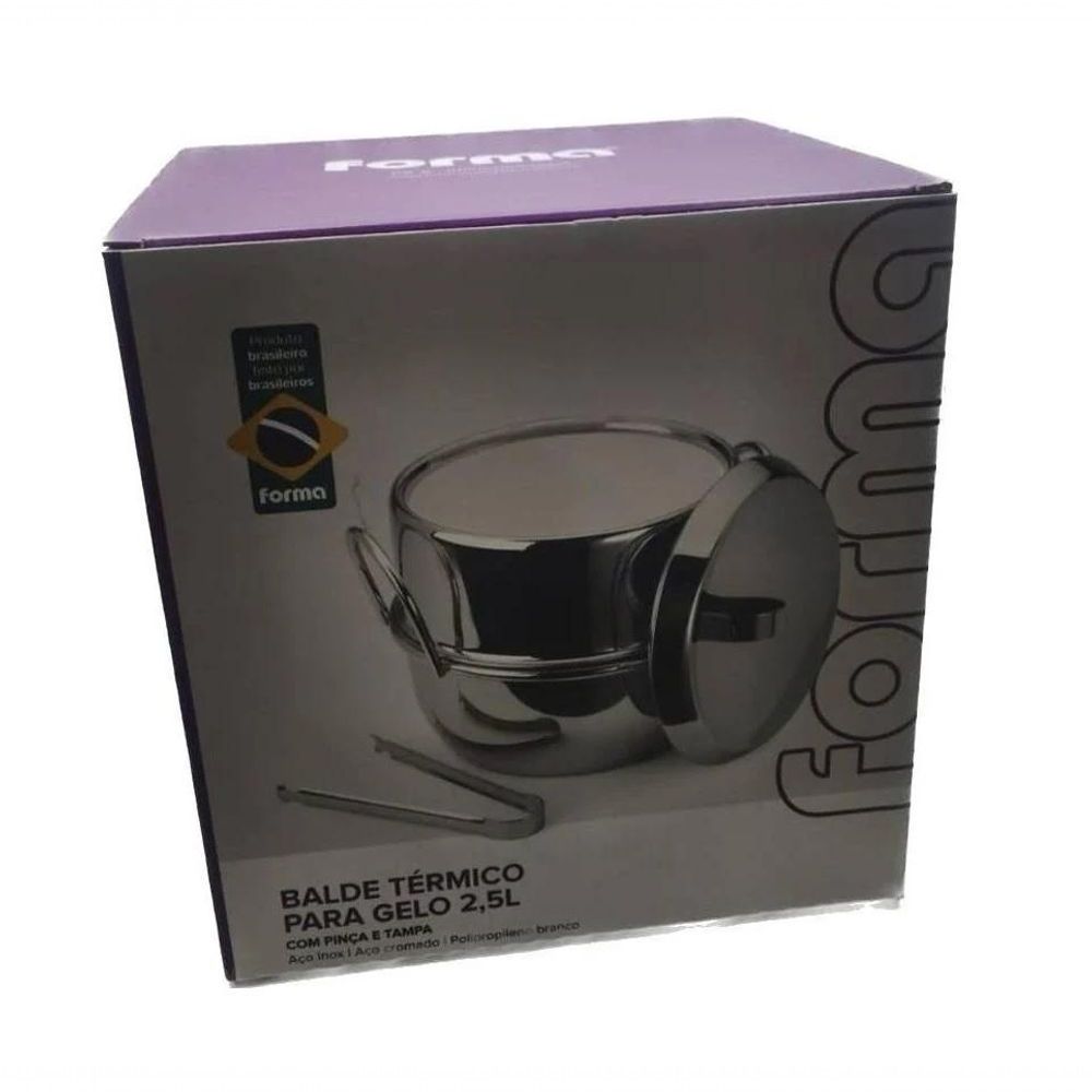 Encontraproduto.com.br - Balde de Gelo Térmico Aço Inox com Pinça 2,5 Litros